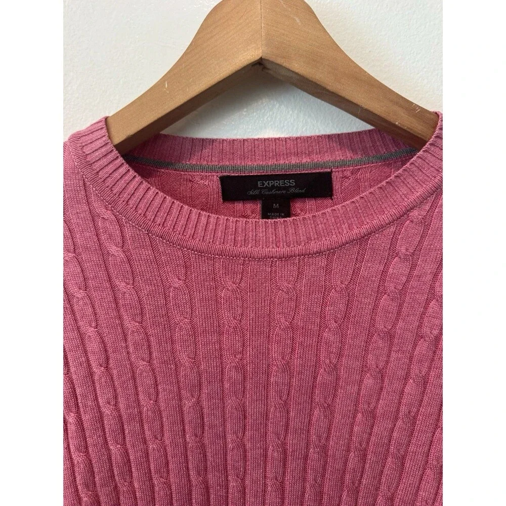Express Silk Cashmere Blend Pink Cable Knit Crewneck Sweater Women’s M Luxury